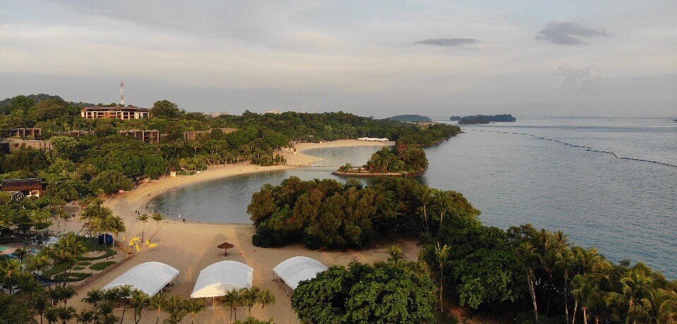 Drone shot of Palawan Beach in Sentosa