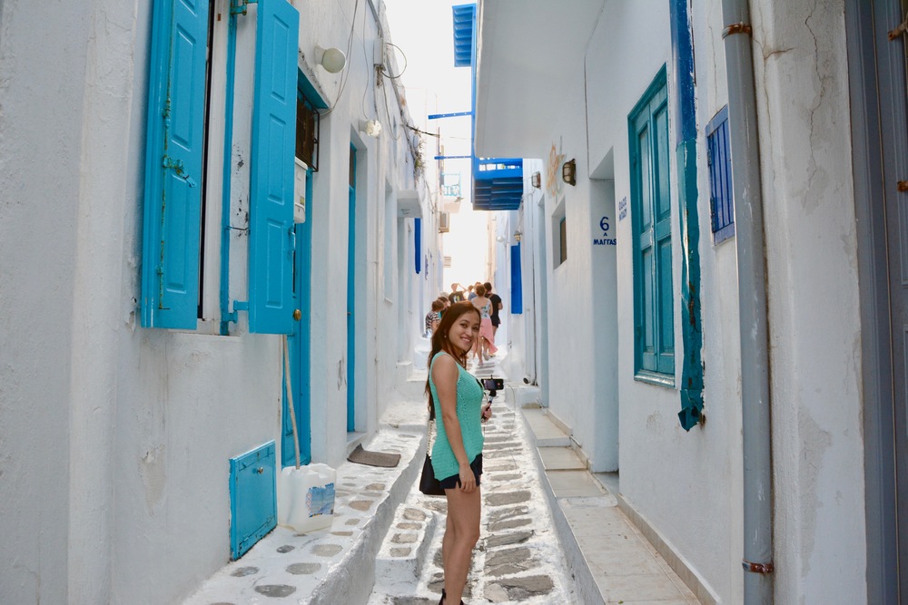 Nicola in the streets of Mykonos, Greece